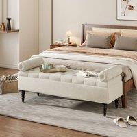 Grey Velvet Storage Bench with Tufted Top, Dual Pillows