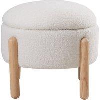 Off-White Mini Teddy Fleece Storage Ottoman with Wooden Legs