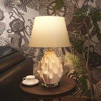 Lightsin 3D Pure White Polygonal Textured Ceramic Table Lamp with Fabric Shade