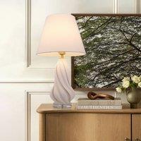 Lightsin 3D Pure White Ceramic Spiral Vase Table Lamp with Fabric Shade