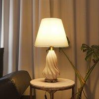 Lightsin 3D Pure White Ceramic Spiral Vase Table Lamp with Fabric Shade