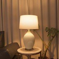Lightsin 3D Pure White Diamond Embossed Relief Pattern Ceramic Table Lamp