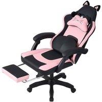 Ergonomic Gaming Chair Reclining PVC Office Chair With Footrest & Massage Lumbar Support