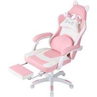 Ergonomic Gaming Chair Reclining PVC Office Chair With Footrest & Massage Lumbar Support