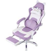 Ergonomic Gaming Chair Reclining PVC Office Chair With Footrest & Massage Lumbar Support