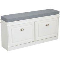 White 2-Door Shoe Storage Bench With Padded Seat British Hallway Organiser