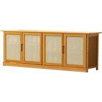 Natural Wood Rattan 4-Door Shoe Storage Bench Hallway Seating Organiser