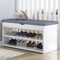 Shoe Storage Bench With Flip-Top Cushion & Open Shelves Hallway Organiser
