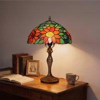 Lightsin Tiffany Table Lamp | Handcrafted Stained Glass Floral Petals Series Green and Blue