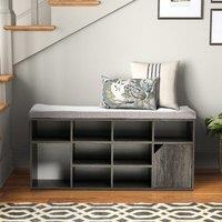 Wood Effect Shoe Storage Bench With Linen Cushion 10-Compartment Hallway Organiser