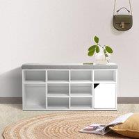 Wood Effect Shoe Storage Bench With Linen Cushion 10-Compartment Hallway Organiser
