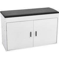 White 2-Door Shoe Storage Bench With Black PU Cushion Hallway Organiser