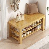 Natural Bamboo 3-Tier Shoe Rack Hallway Storage Organiser