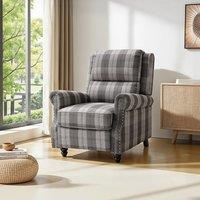 Stripe Linen Push Back Recliner Chair With Solid Wooden Legs
