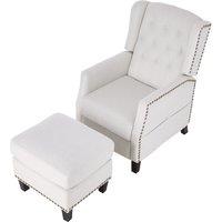 Chenille Push-Back Recliner Chair with Ottoman and Brass Nail Trim