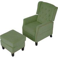 Chenille Push-Back Recliner Chair with Ottoman and Brass Nail Trim