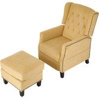Chenille Push-Back Recliner Chair with Ottoman and Brass Nail Trim