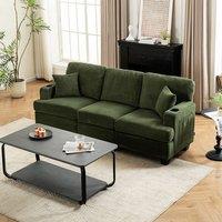 Corduroy Modular Sofa with Cup Holders and Plush Cushions