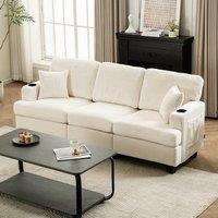 Corduroy Modular Sofa with Cup Holders and Plush Cushions