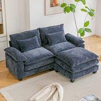 Chenille 2-Seater Modular Sofa with Ottoman and Plush Cushions