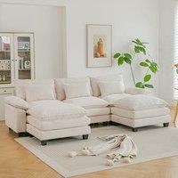 Chenille 3-Seater Modular Sofa with Double Ottomans and Full Cushion Set