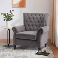 Accent Chair Velvet Beige Grey Oak Legs Wooden Frame