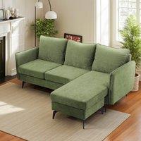 Corner Sofa Green Grey Polyester Wooden Frame Spring Cushion Metal Legs