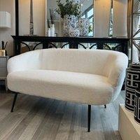 2 Seater Sofa White Teddy Fleece Black Metal Legs With Cushions