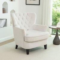 Accent Chair Off-White Bread Shaped Linen Black Solid Wood Legs