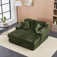 Convertible Sofa Bed with Corduroy Upholstery Cup Holder and Cushions