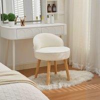 Upholstered Vanity Stool with Teddy Fabric and Wooden Legs