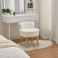 Teddy Fabric Vanity Stool with Button-Tufted Backrest