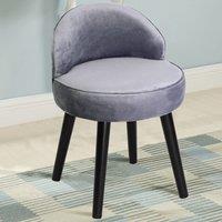 Plush Velvet Vanity Stool with Curved Backrest & Black Rubber Wood Legs