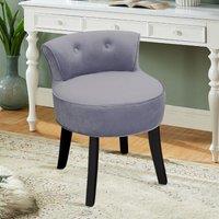 Velvet Upholstered Vanity Stool with Button-Tufted Backrest
