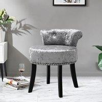 Crushed Velvet Vanity Stool with Button-Tufted Backrest