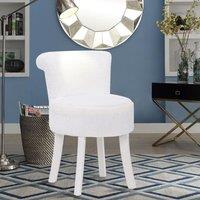 Long Pile Fleece Vanity Stool with White Rubber Wood Legs