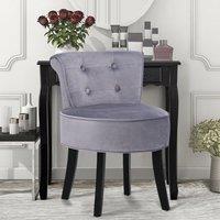 Tufted Vanity Stool with 4-Button Backrest & Black Rubber Wood Legs