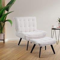 Cloud-Soft Teddy Fleece Accent Chair with Ottoman Tufted Relaxation Set