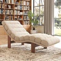 Cottonfy Modern Ergonomic Corduroy Chaise Lounge with Natural Wooden Frame