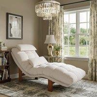 Cottonfy Modern Ergonomic Corduroy Chaise Lounge with Natural Wooden Frame