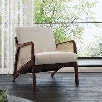 Scandi-Boho Rattan & Boucl Accent Chair Beige Corduroy