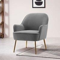 Glam Accent Chair Grey Velvet with Gold Plated Legs