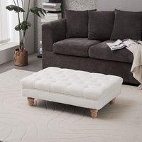 Tufted Upholstered Bench Teddy Fabric White with Turned Wooden Legs