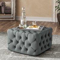 Chesterfield Style Tufted Square Ottoman Grey Velvet