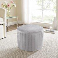 Round Ribbed Ottoman Grey Velvet