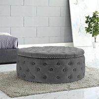 Chesterfield Style Round Ottoman Linen Fabric with Nailhead Trim