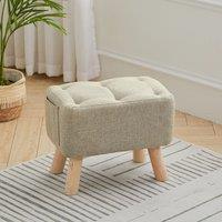 Linen Fabric Footstool Collection: Tufted Stool with Side Pocket & Low-Profile Footrest