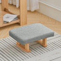 Linen Fabric Footstool Collection: Tufted Stool with Side Pocket & Low-Profile Footrest