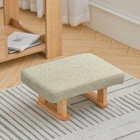 Linen Fabric Footstool Collection: Tufted Stool with Side Pocket & Low-Profile Footrest