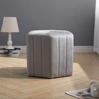 Octagonal Ribbed Ottoman Grey Velvet